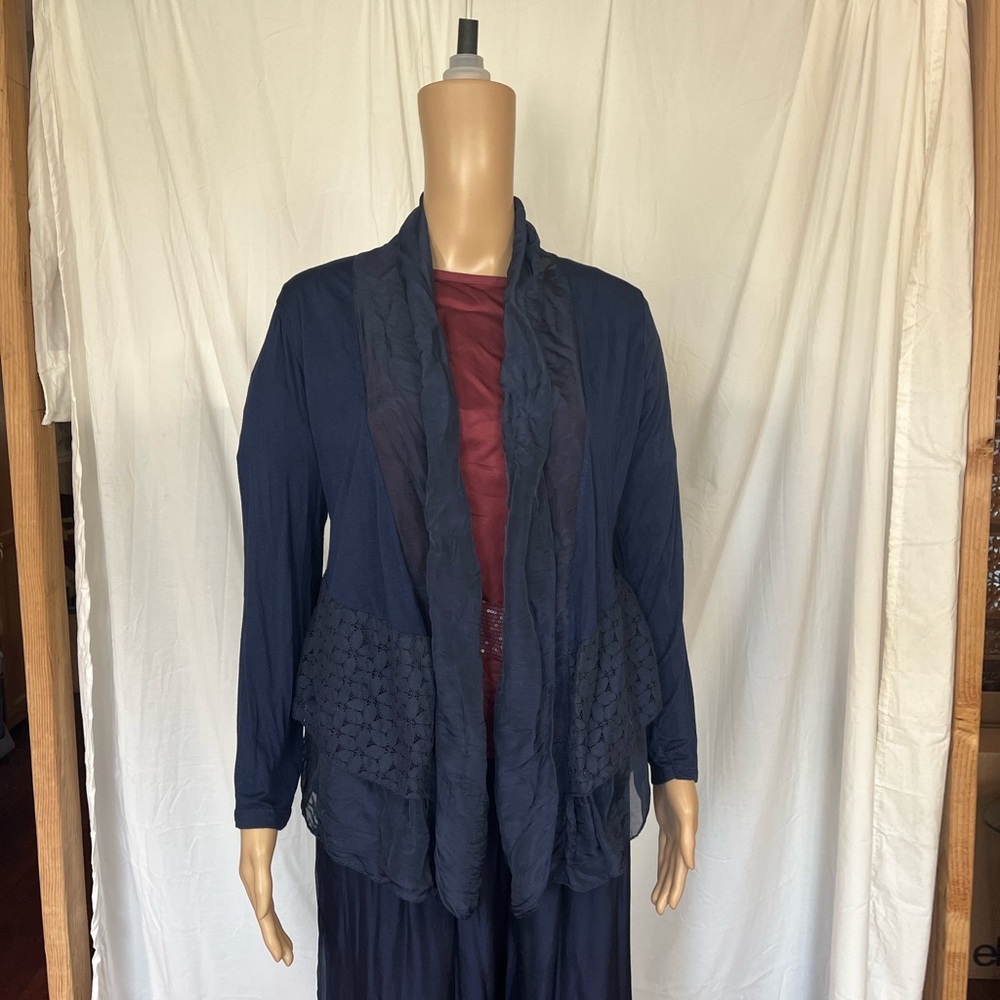 Bella Amore Open Front lagenlook top cardigan S/M blue